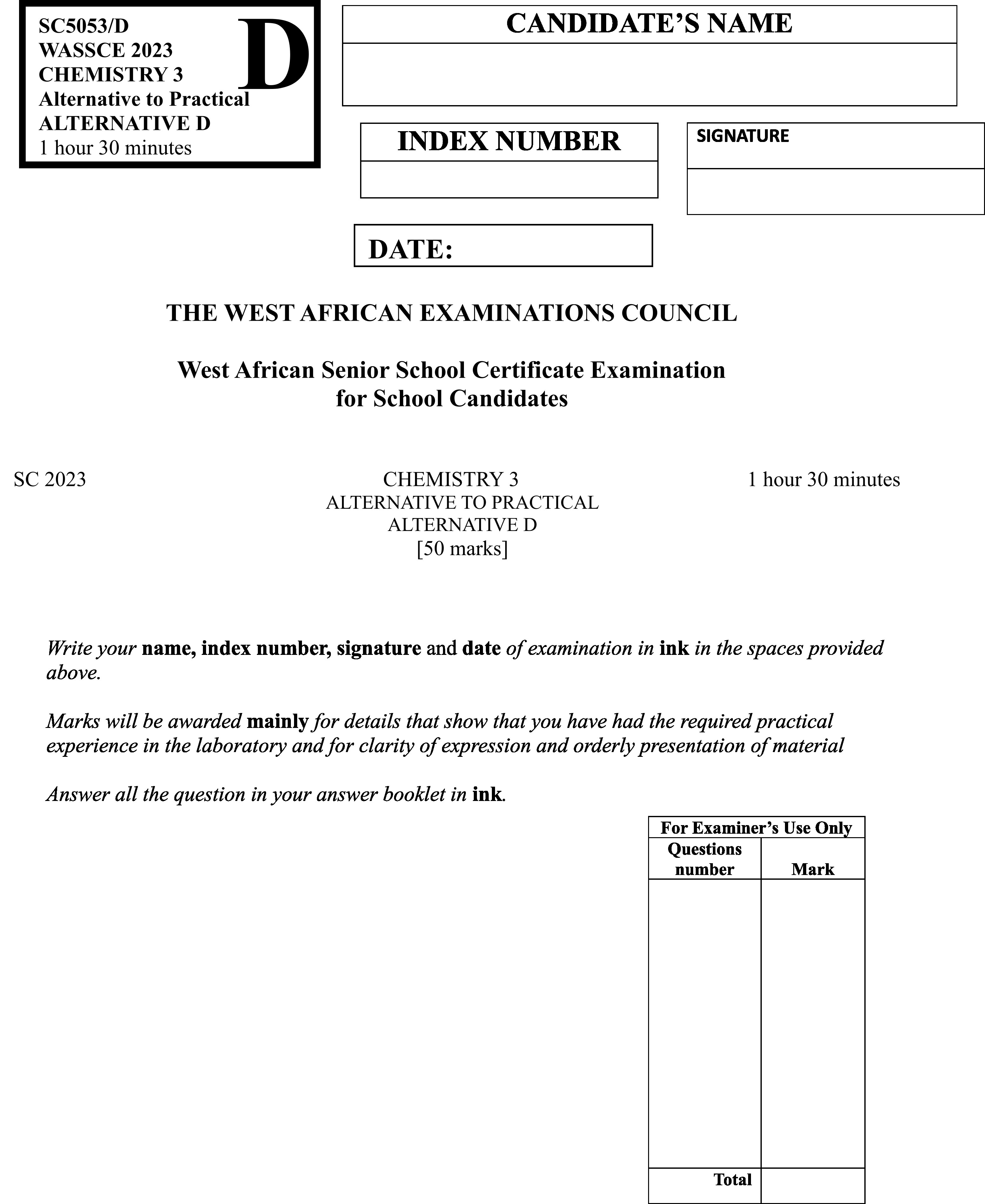 Chemistry 2023 Paper 3 Cover