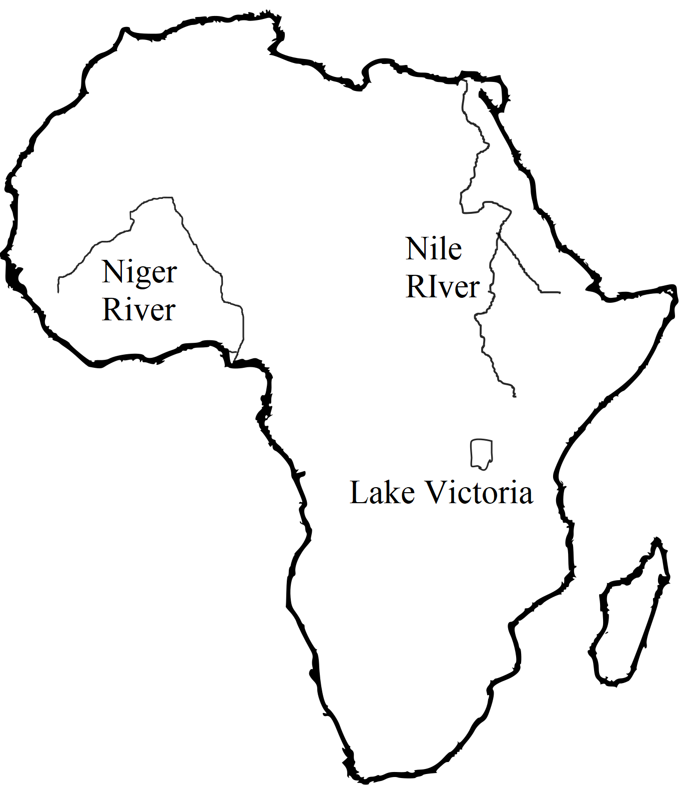 Map of Africa with Lake Victoria, River Nile, and River Niger