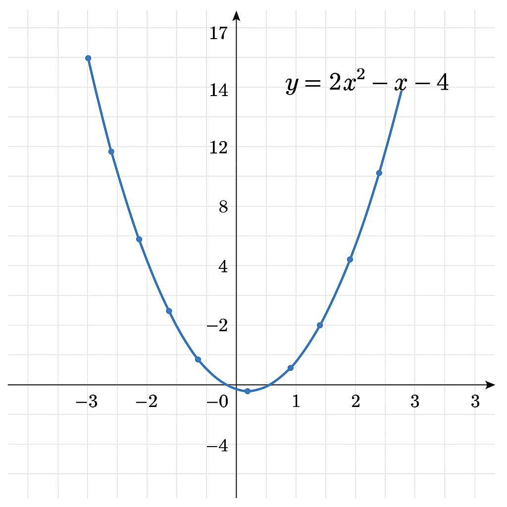 Graph of y = 2x^2 - x - 4