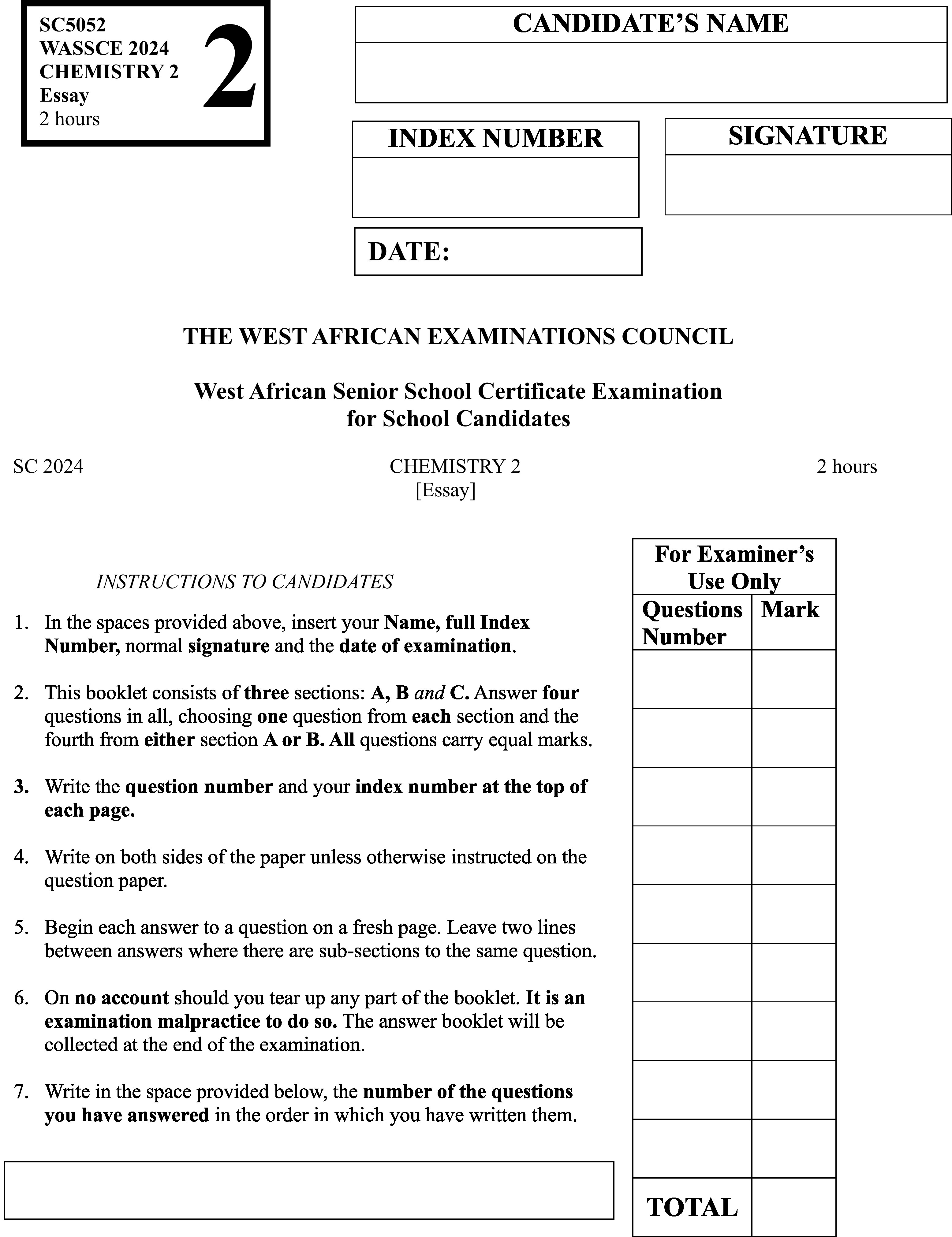 Chemistry Essay 2024 Cover