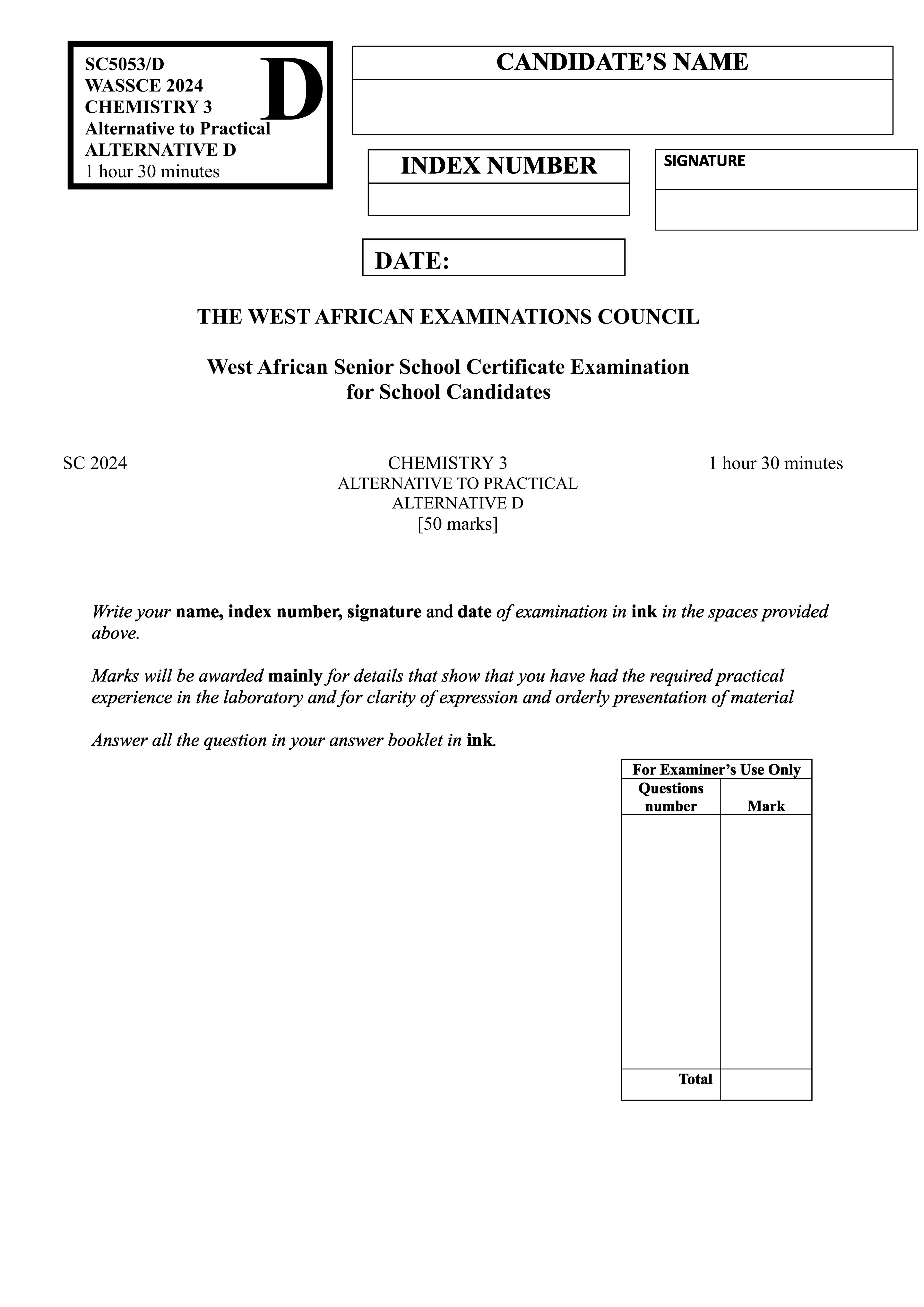 Chemistry 2024 Paper 3 Cover