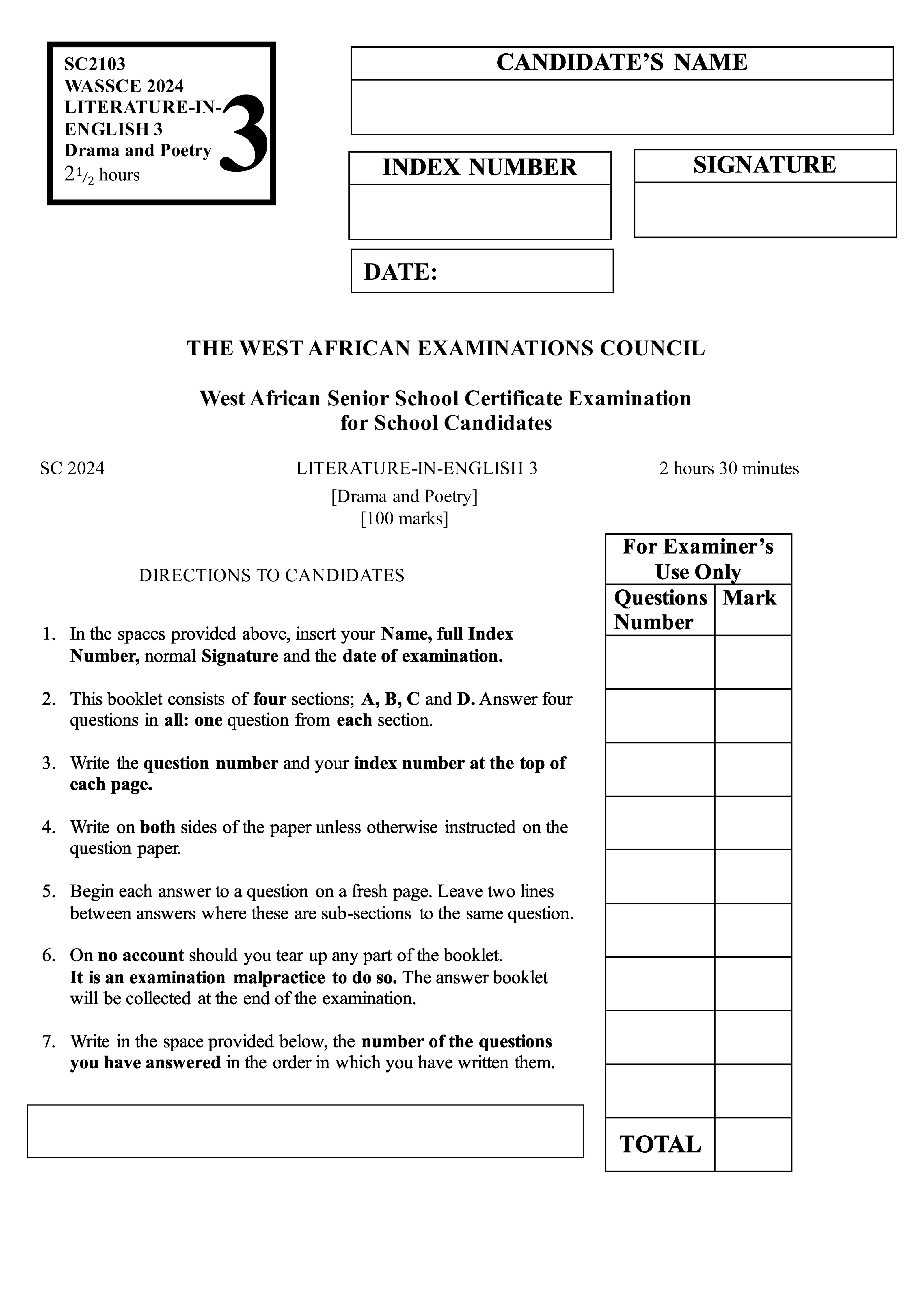 Literature In English Drama and Poetry 2024 Cover